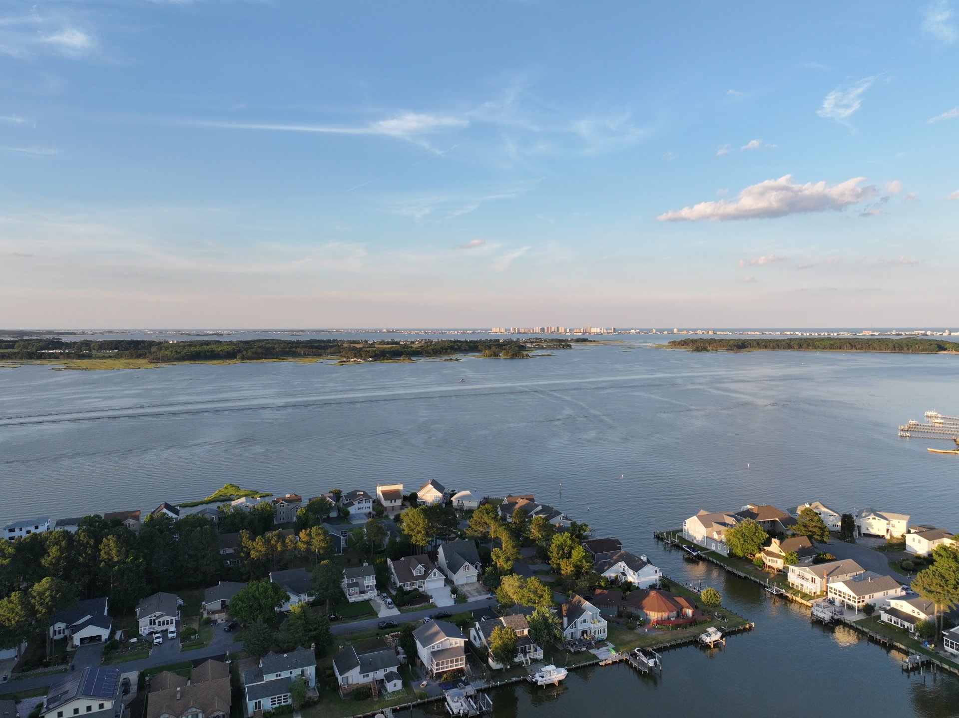 Bayfront homes with the Ocean City skyline beyond